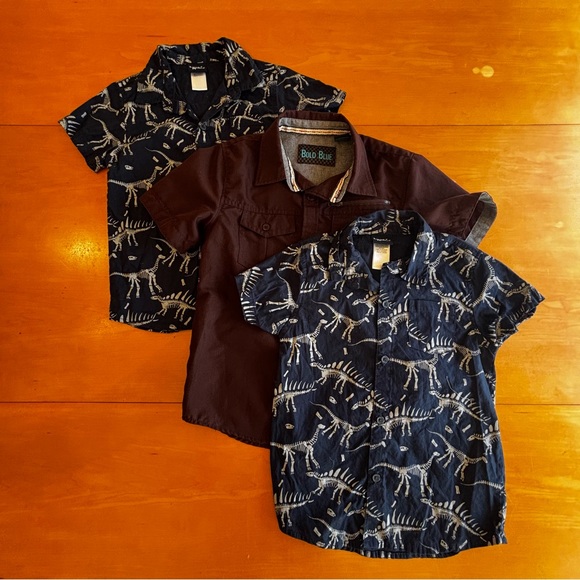 Little Rebels & Bold Blue 6/7  blue white brown dinosaur button-down shirts - Picture 1 of 8